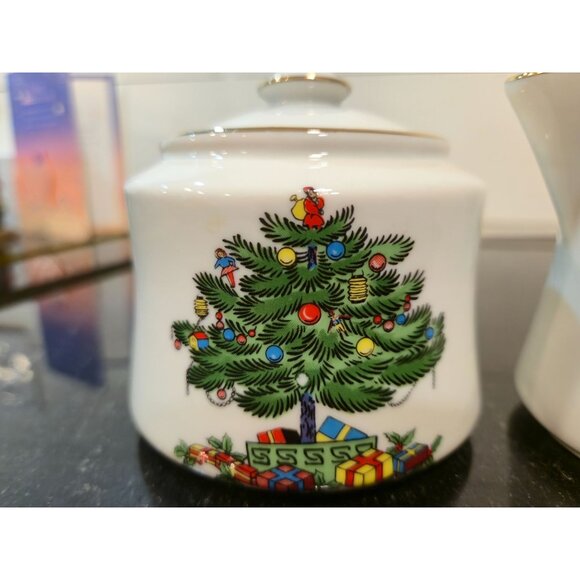 Vintage Christmas tree Sugar bowl & creamer set 1970s retro holiday dining - Picture 4 of 13